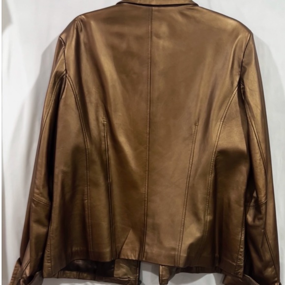 Coldwater Creek metallic leather bronze gold full zip jacket with pockets - Picture 5 of 9